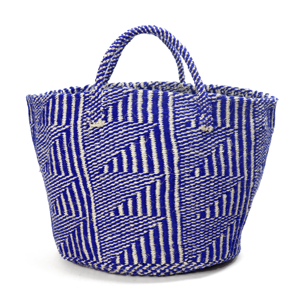 アクリルxサイザルバッグ共手12x10 ハンドル短 フラッグ 青