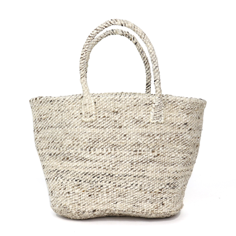 オール羊毛サイザルバッグ共手13x6x10 楕円底 ミックス ミックスグレーx生成