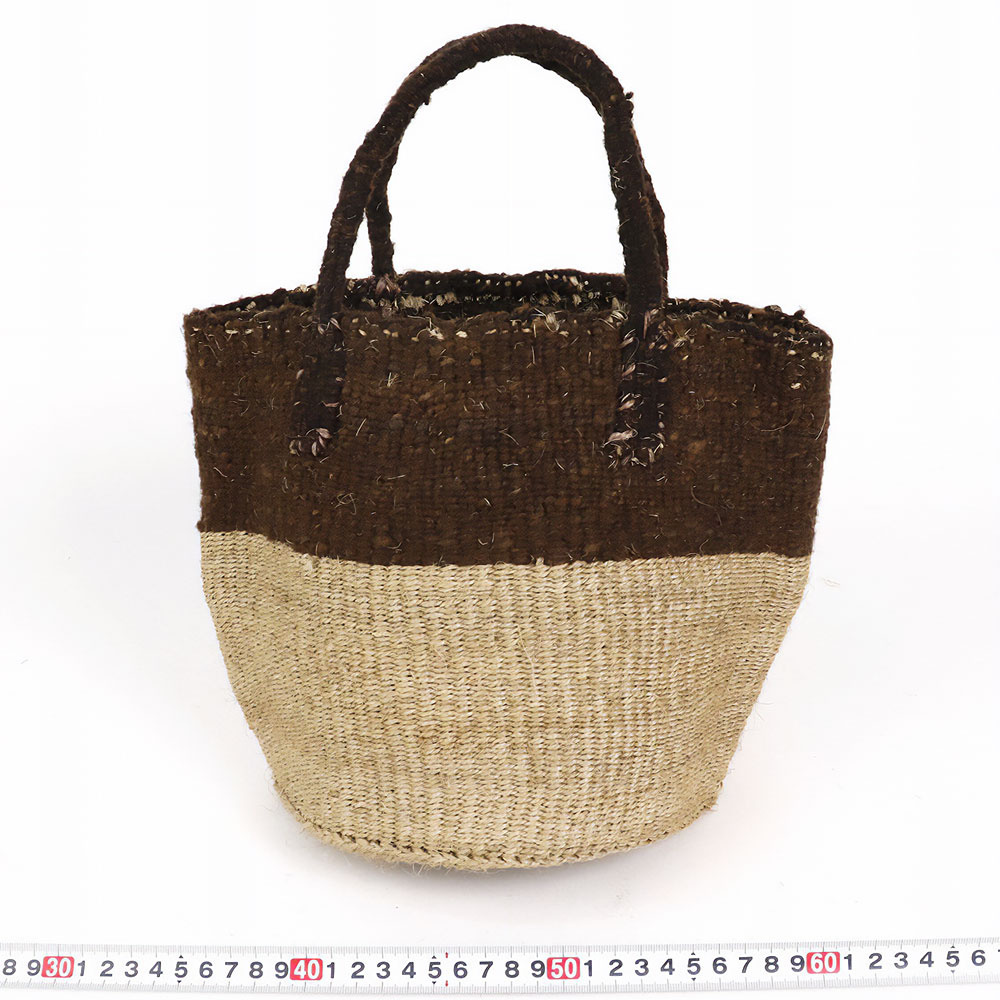 羊毛サイザルバッグ共手9インチ ツートーン カーキx焦げ茶