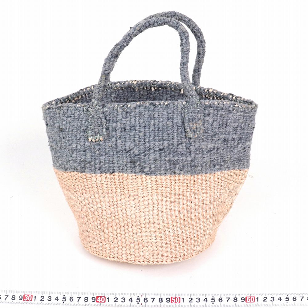 羊毛サイザルバッグ共手9インチ ツートーン サーモンピンクxグレー