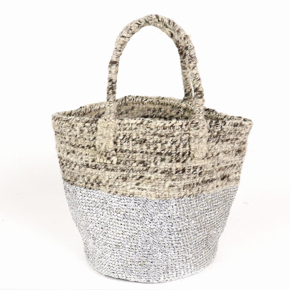 羊毛プラサイザルバッグ共手9インチ ツートーン プラチナxミックスグレー