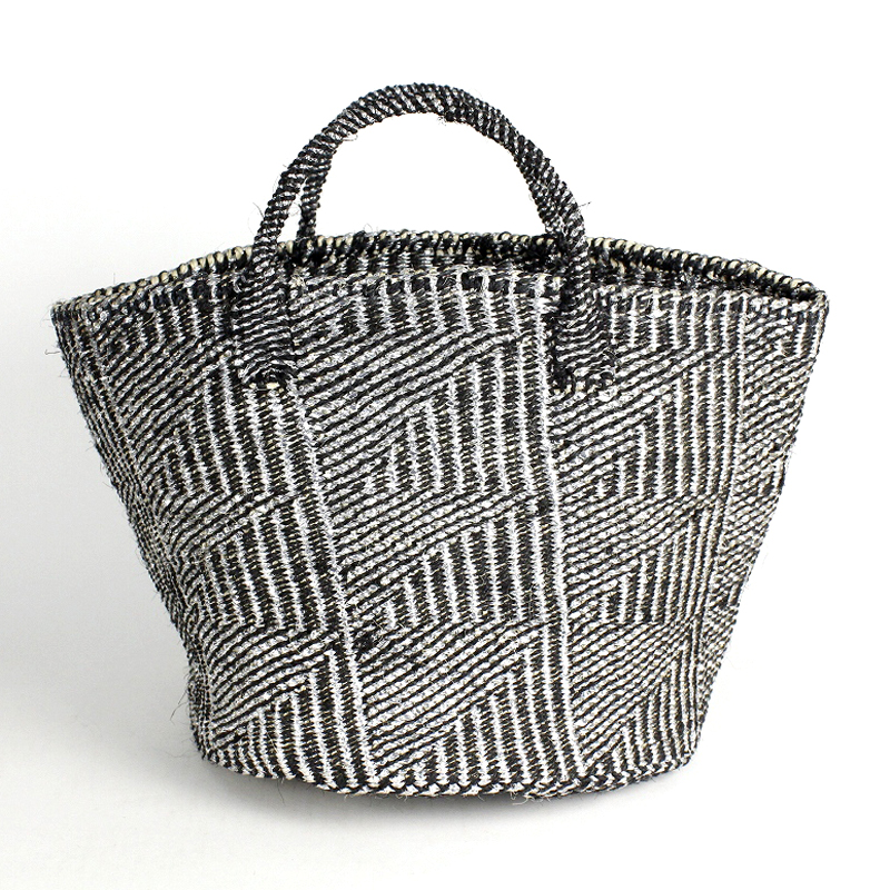 プラスチックサイザルバッグ共手12インチ ハンドル短 フラッグ プラチナx黒