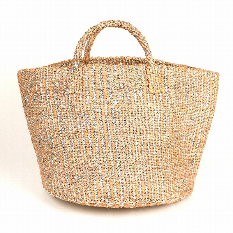 プラスチックサイザルバッグ共手12インチ ハンドル短 フラッグ プラチナxサーモンピンク