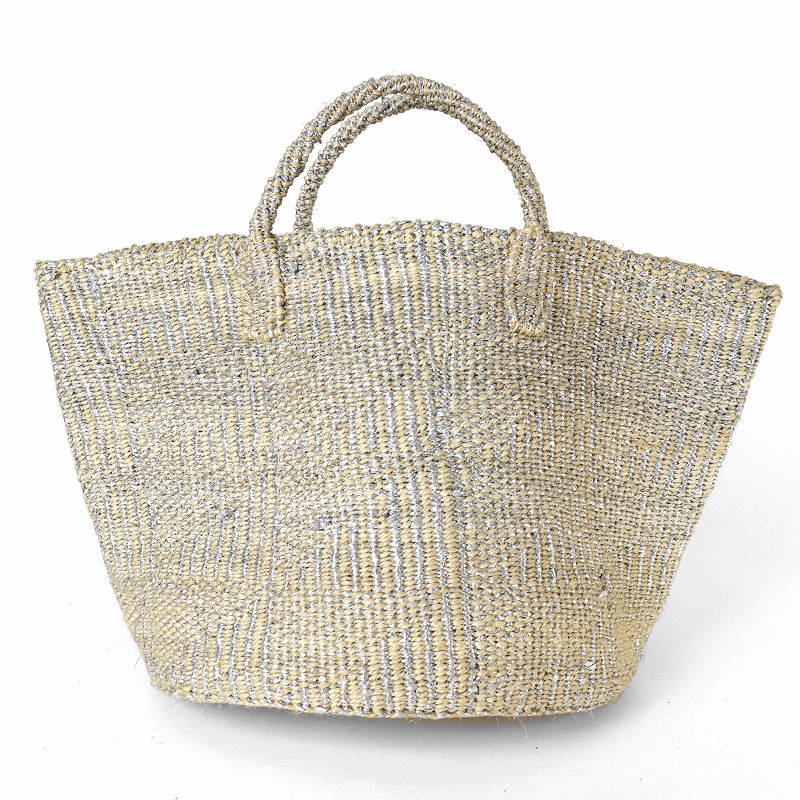 プラスチックサイザルバッグ共手12インチ ハンドル短 フラッグ プラチナxサンドベージュ