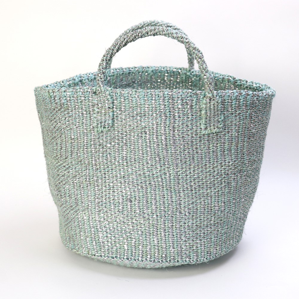プラスチックサイザルバッグ共手12インチ ハンドル短 フラッグ プラチナxミント
