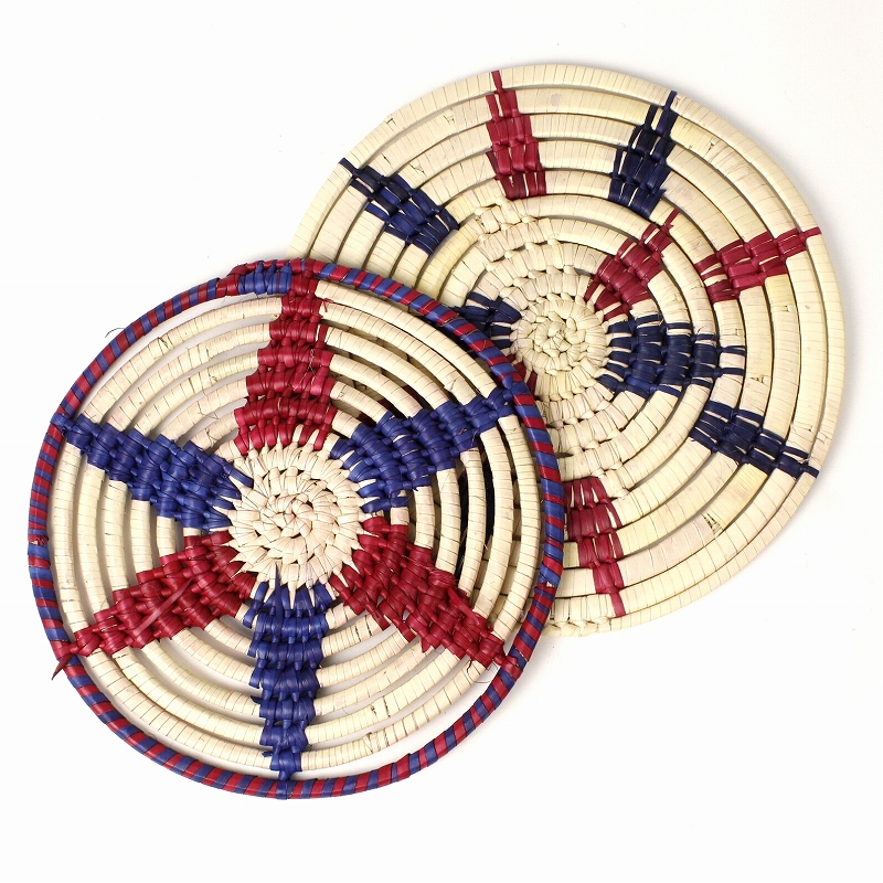 トゥルカナバスケット テーブルマット 花 赤x濃紺