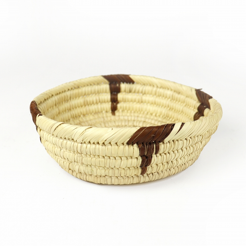 浅型かご,トゥルカナバスケット ボウルかご 伝統柄 ブラウン