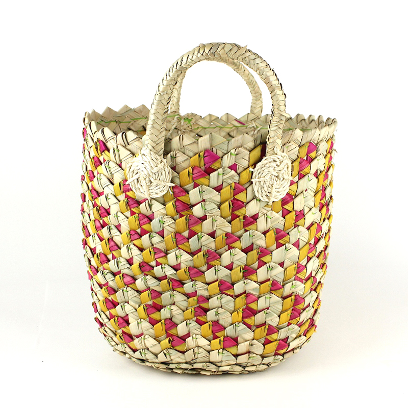 ビヒガ椰子サイザルかご 中 赤xオレンジ