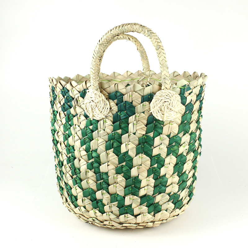 ビヒガ椰子サイザルかご 中 ワンカラー 緑