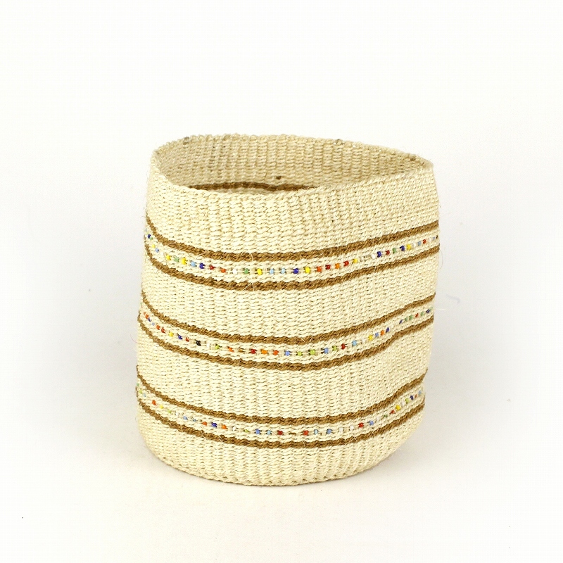 細編みサイザルビーズインテリアかご 生成xカーキ