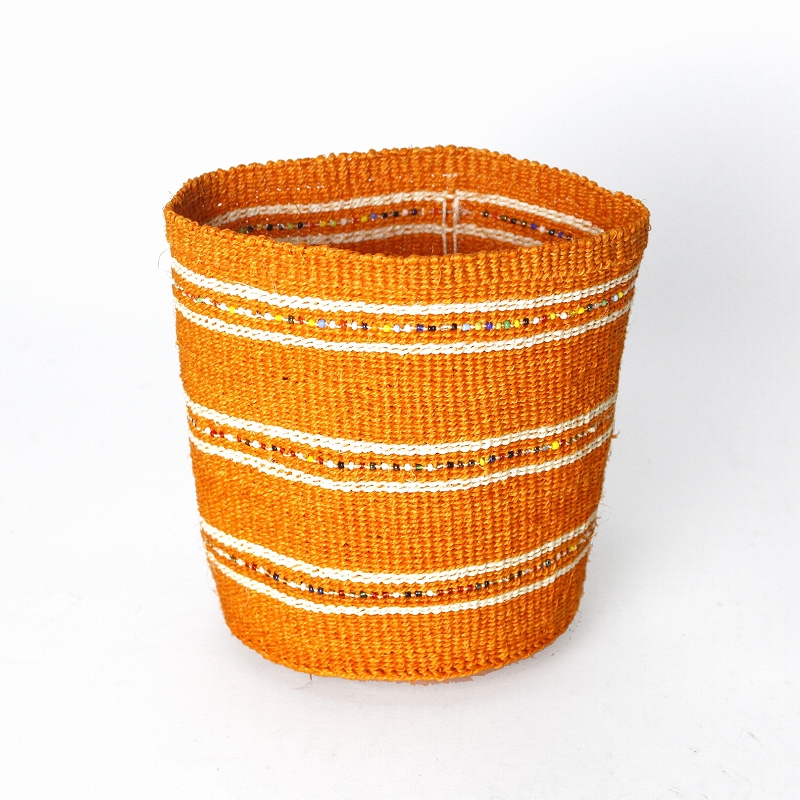 細編みサイザルビーズインテリアかご オレンジx生成ライン