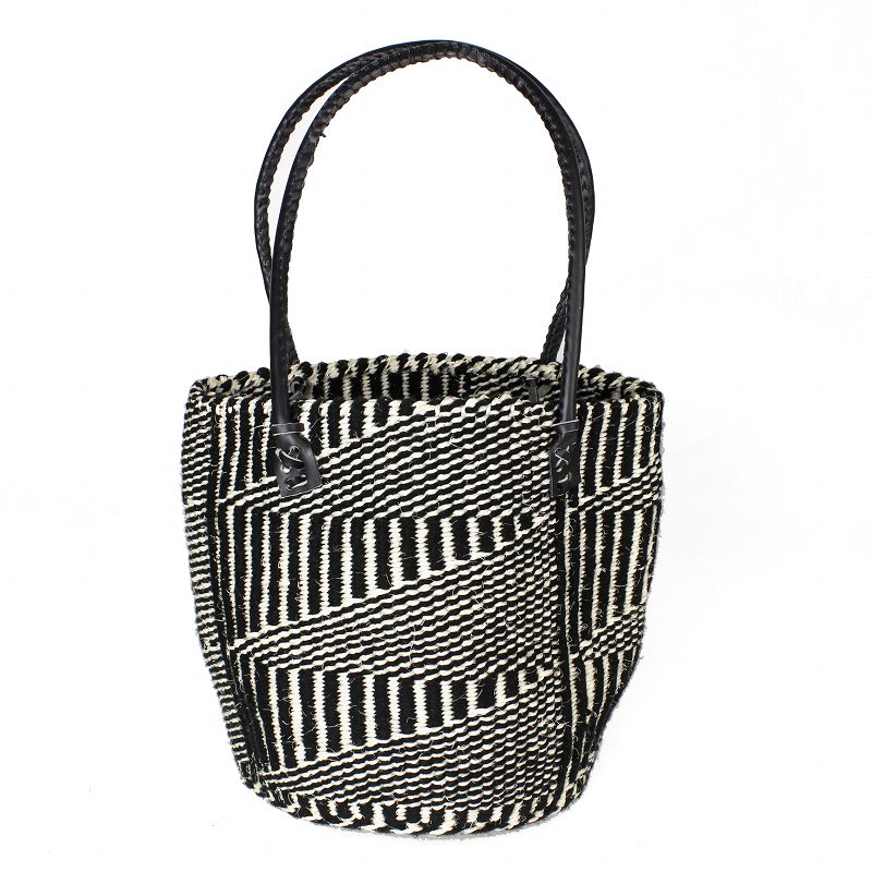 アクリルxサイザルバッグ 中 丸革ハンドル黒ロング 黒