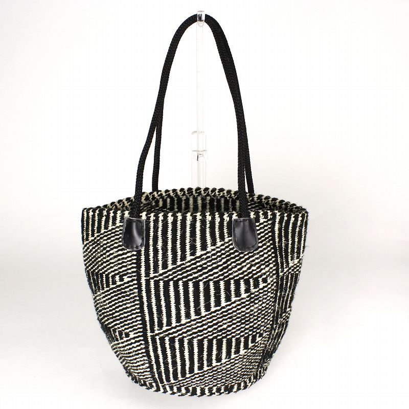 アクリルxサイザルバッグ 中 ロープハンドル 黒