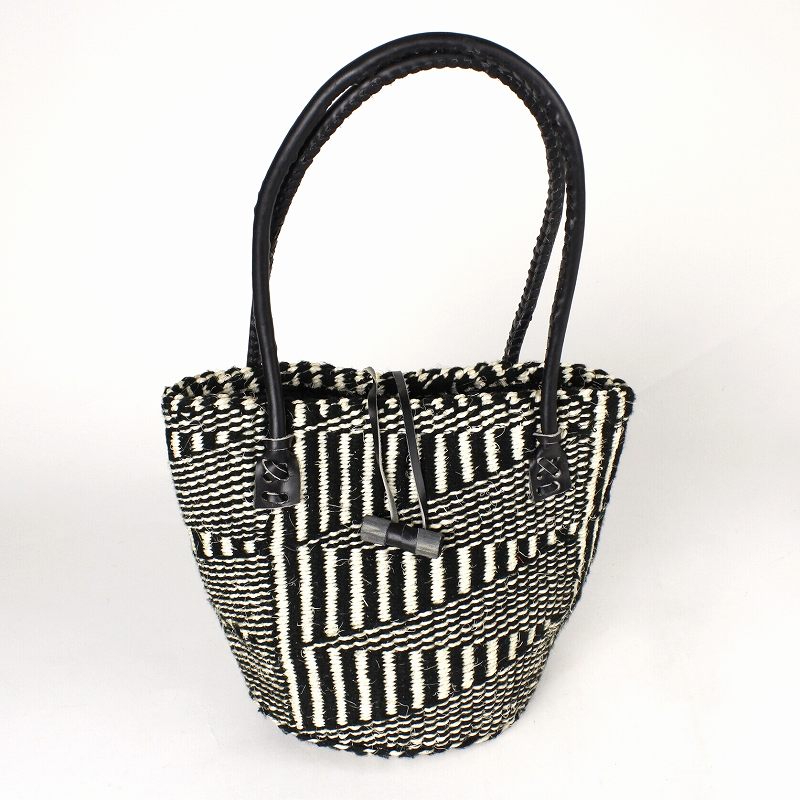 アクリルxサイザルバッグ 中 丸革ハンドル黒ロング 内布付 黒