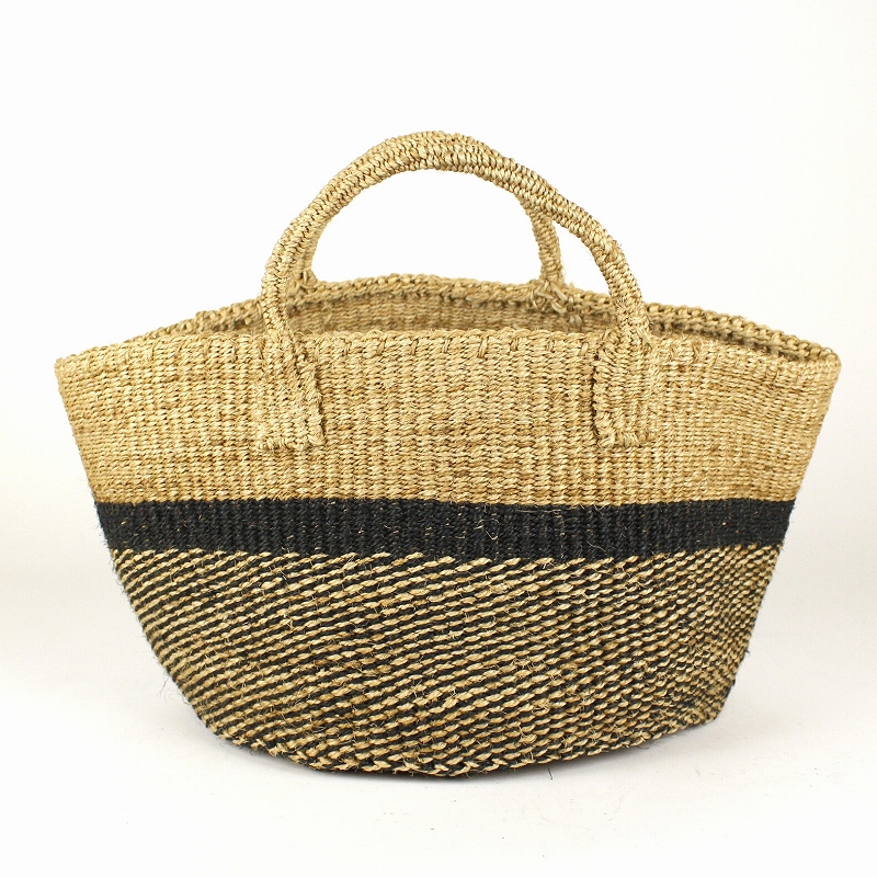 サイザルバッグ共手12x8 ツートーンミックス カーキx黒