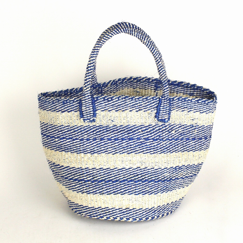 サイザルバッグ共手9インチ ミックスボーダー 濃紺x生成