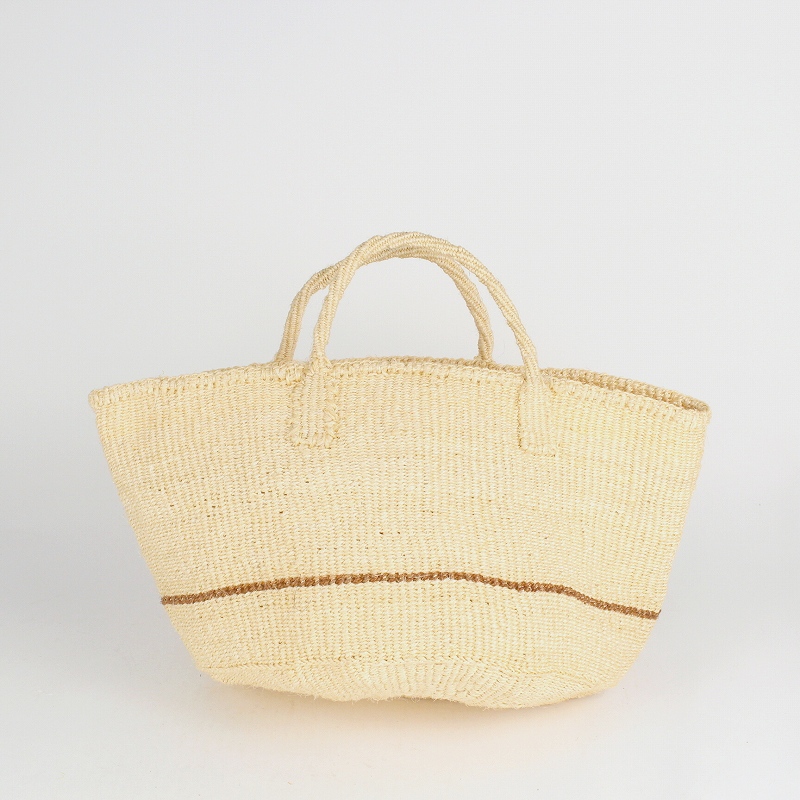 サイザルバッグ共手12x8 ワンライン サンドベージュx焦げ茶