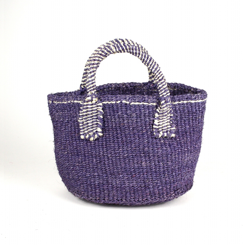 サイザルバッグ楕円底ミニ 紫x生成