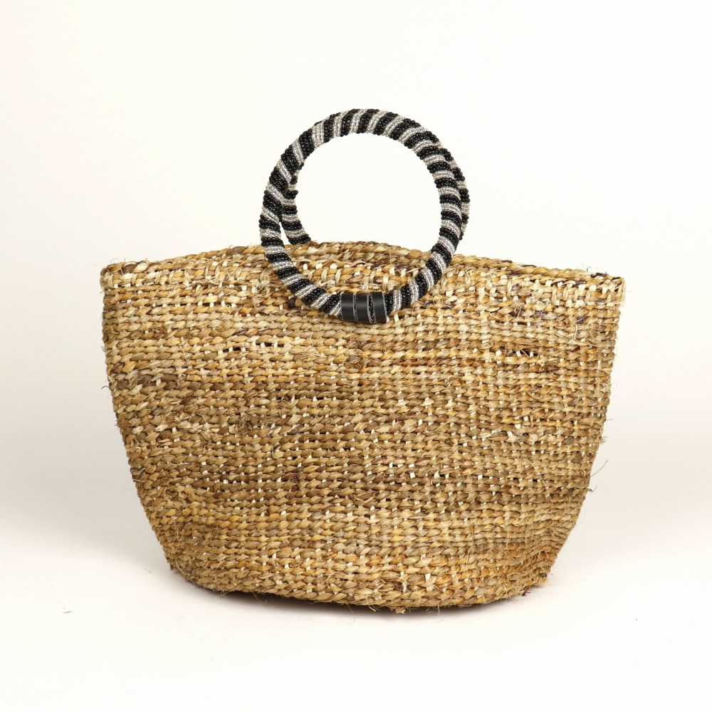 バナナバッグ ビーズリングハンドルストライプ 黒xシルバー