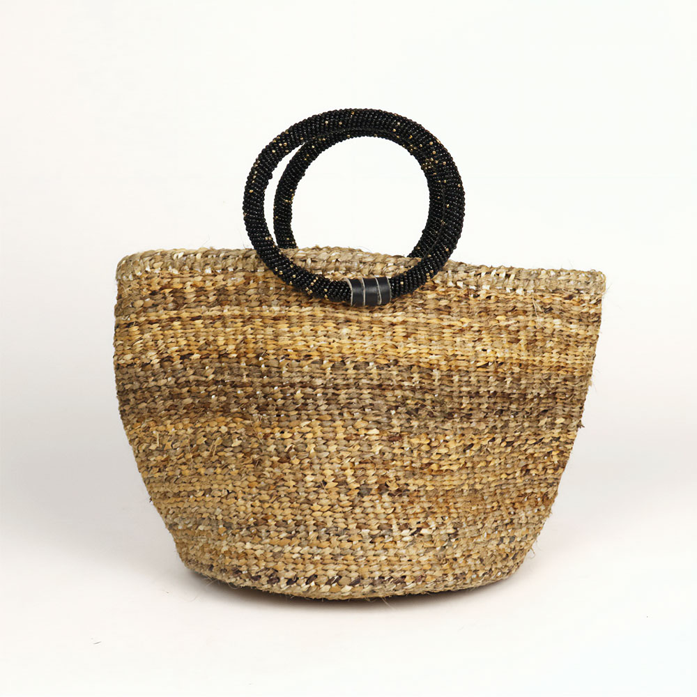 バナナバッグ ビーズリングハンドルドット 黒xゴールド