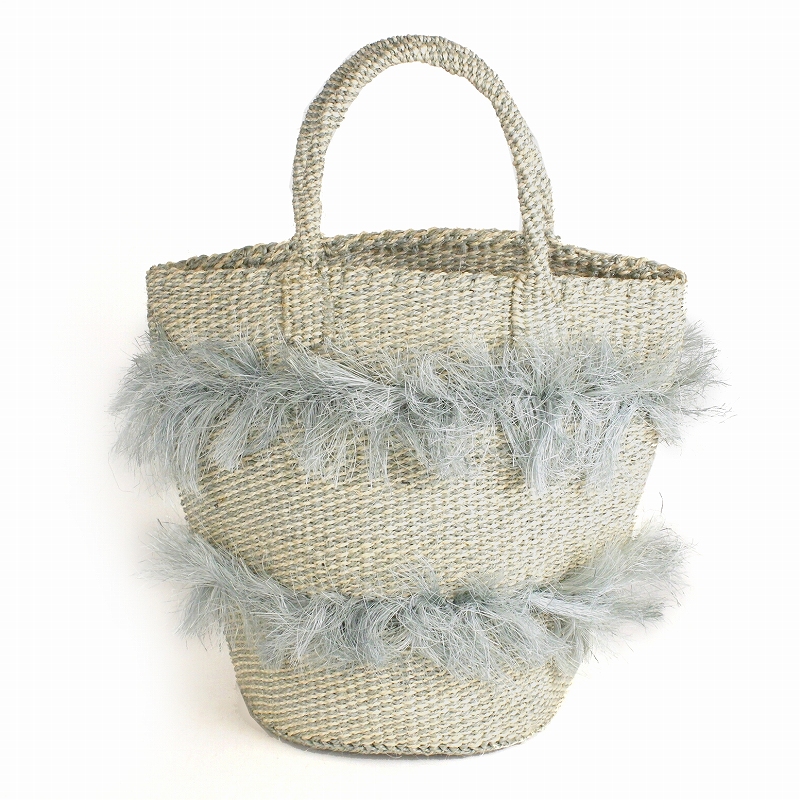 サイザルバッグ共手8x10 ミックスフリンジ グレーx生成