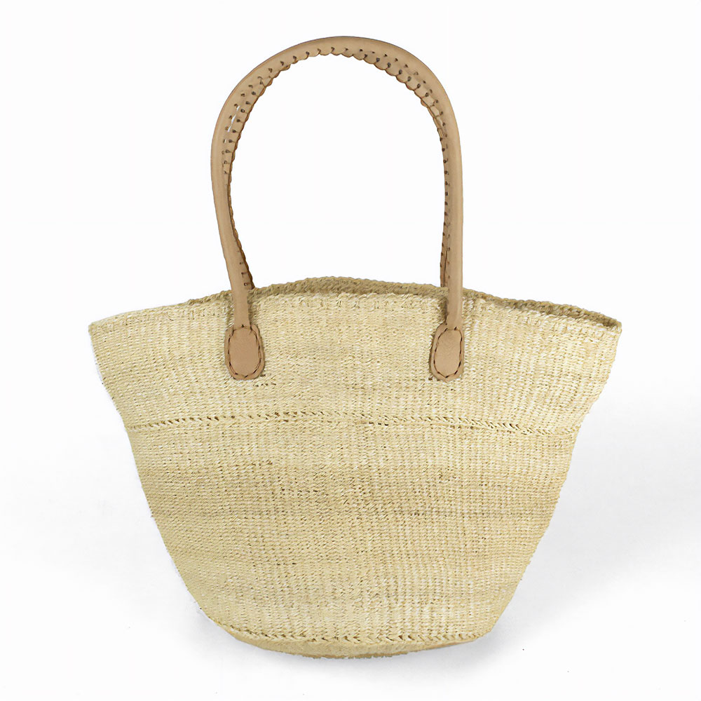 サイザルバッグ10インチ 丸革ハンドル生成 オキクフォルム ムツリマラインズ 生成