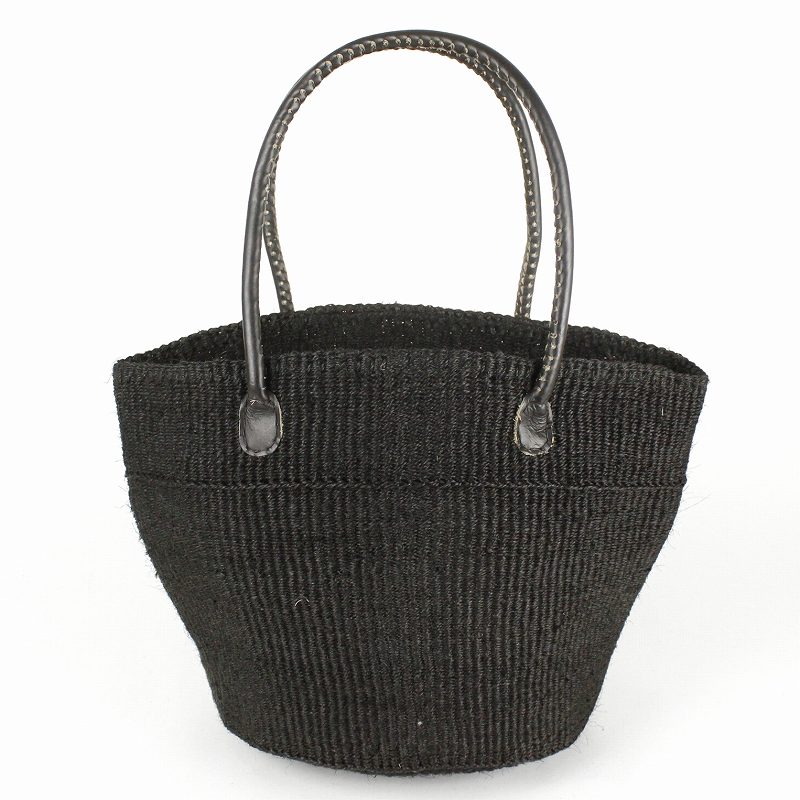 サイザルバッグ10インチ 丸革ハンドル黒 オキクフォルム ムツリマラインズ 黒　