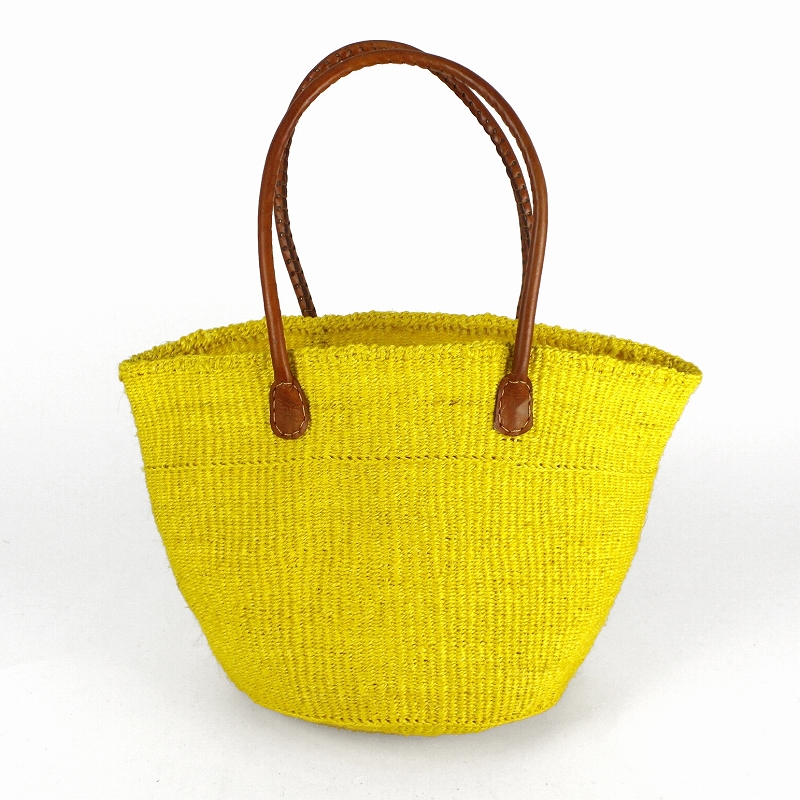 サイザルバッグ10インチ 丸革ハンドル赤 オキクフォルム ムツリマラインズ 黄
