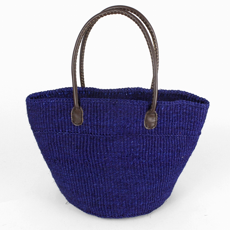 サイザルバッグ10インチ 丸革ハンドル赤茶 オキクフォルム ムツリマラインズ 濃紺