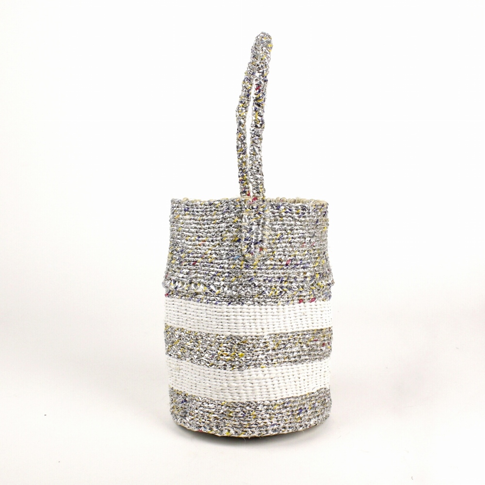 プラスチックサイザルバッグ6x8 ミルク缶 ボーター シルバーx白