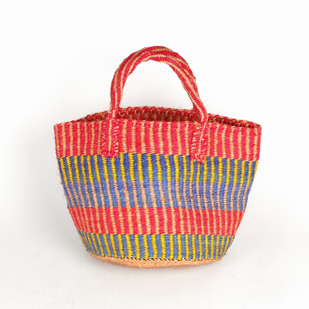 サイザルバッグ8インチ カラフルストライプ ピンク