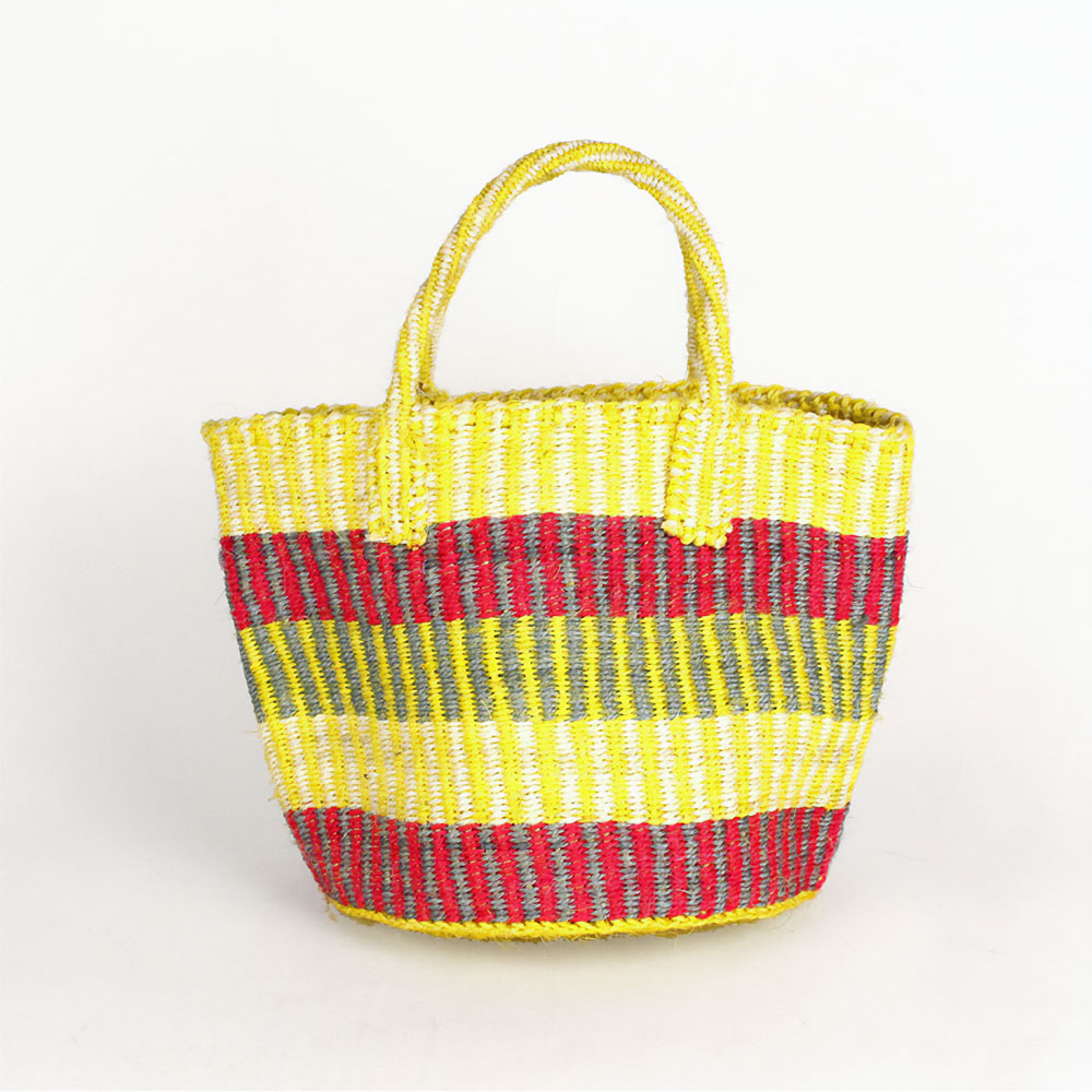サイザルバッグ8インチ カラフルストライプ イエロー