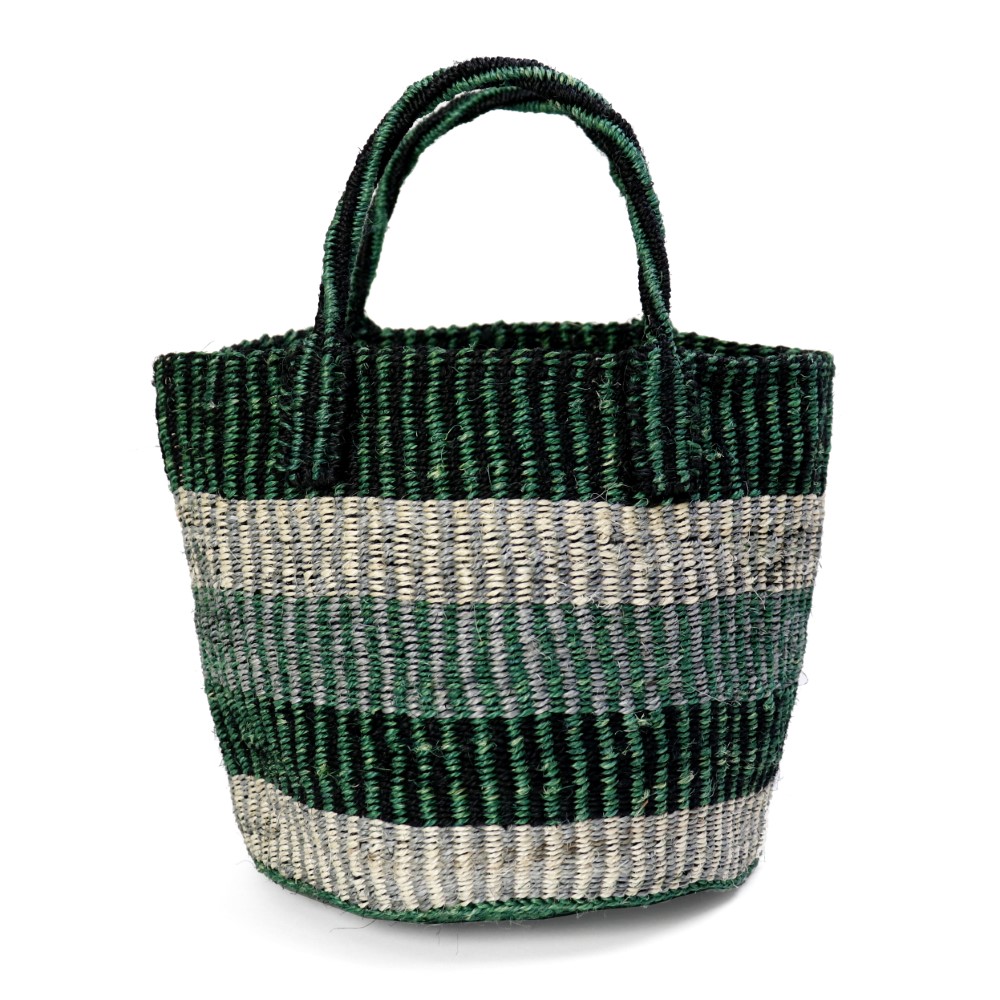 サイザルバッグ8インチ カラフルストライプ グリーン