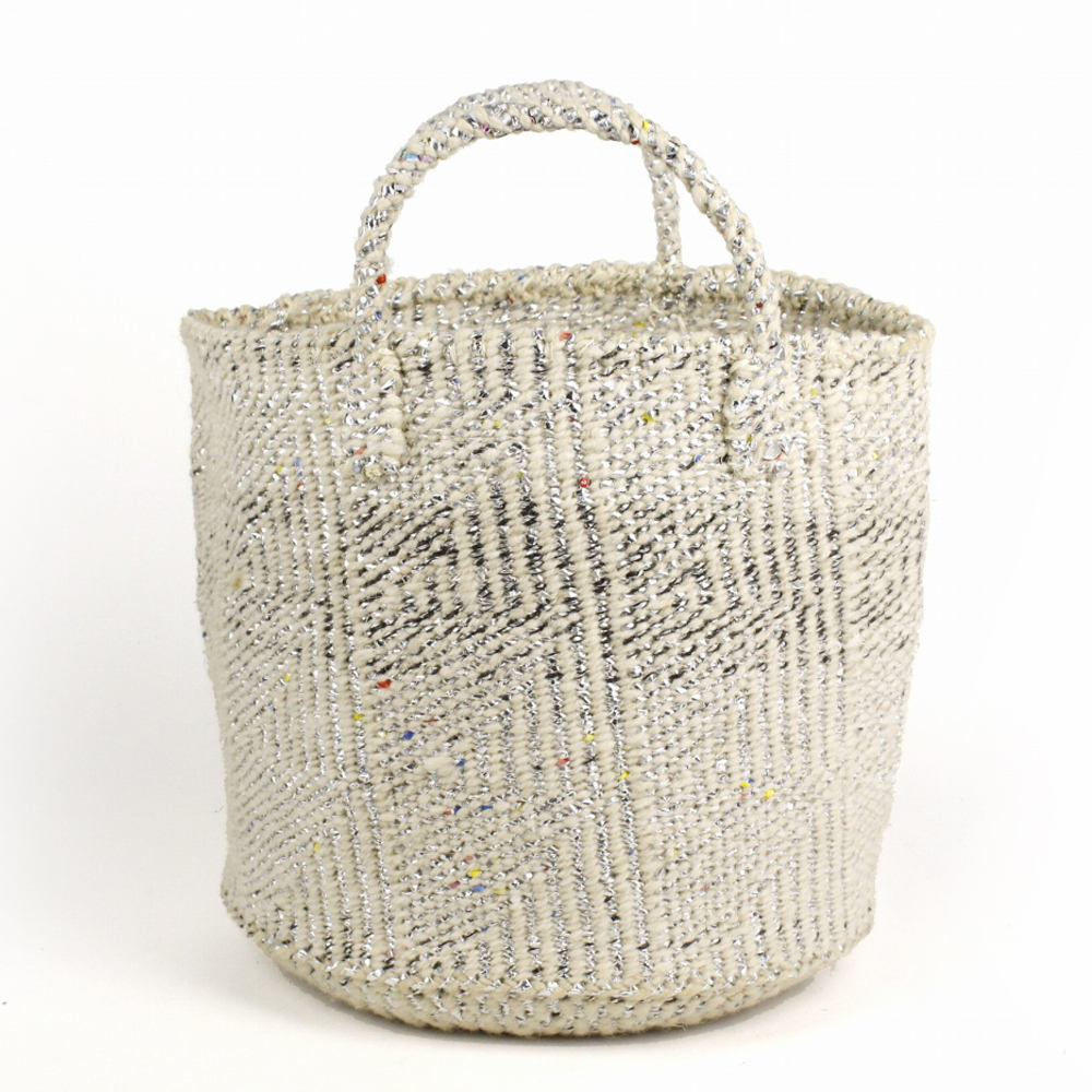 羊毛プラサイザルバッグ12インチ フラッグ 生成xシルバー