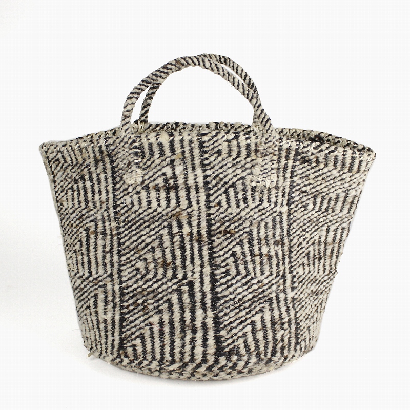 羊毛プラサイザルバッグ12インチ フラッグ ミックスグレーx黒