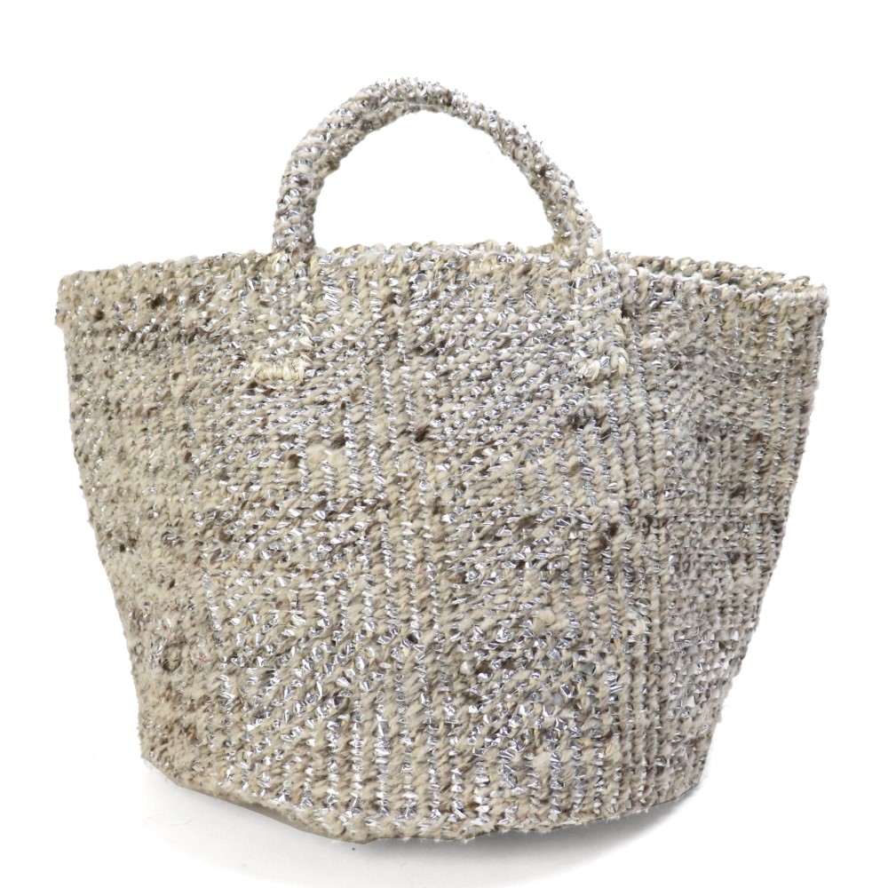 羊毛プラサイザルバッグ12インチ フラッグ ミックスグレーxプラチナ