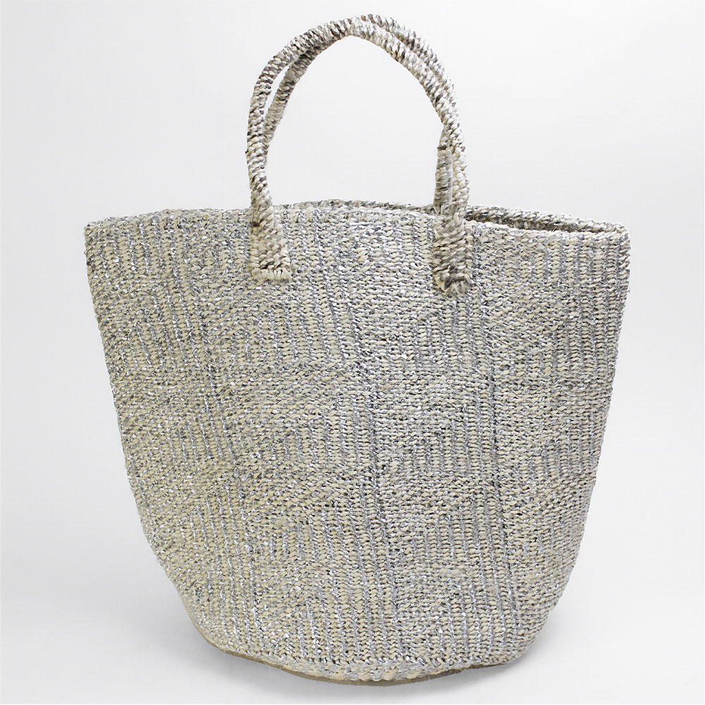 プラスチックサイザルバッグ12x14 羊毛サイザルハンドル フラッグ プラチナx生成