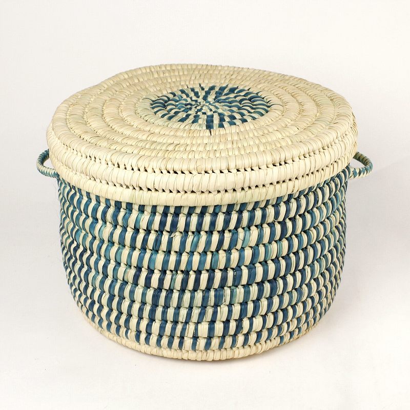 トゥルカナバスケット 蓋付フルーツかご 緑