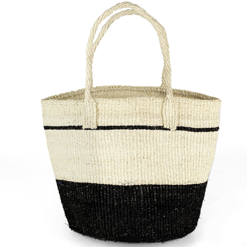 サイザルバッグ10インチ バイカラーx細線 生成x黒