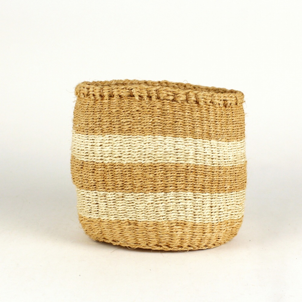 サステナブルサイザルインテリアかご ボーダー 生成xソイルベージュ 23SS一点物 @2700→2160円