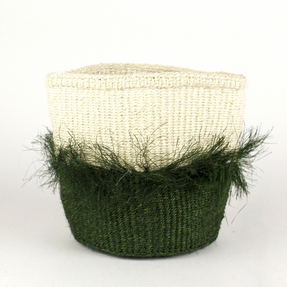 サイザルフリンジインテリアかご ダークグリーンx生成