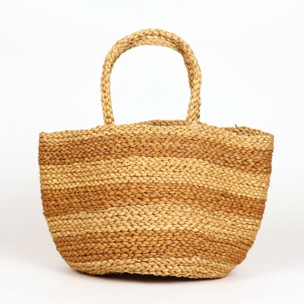 天然染ボメットサイザルバッグ8x9 ボーダー 樹皮ブラウンx紅茶ブラウン 24SS一点物 @7500→6000