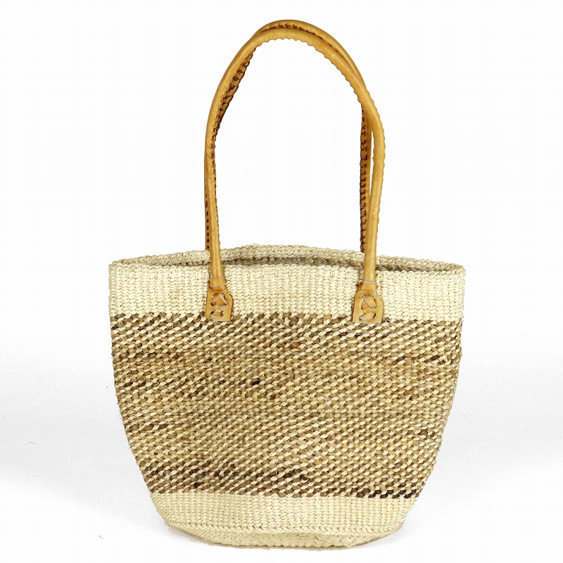 バナナ生成サイザルバッグ 大 丸革ハンドル茶