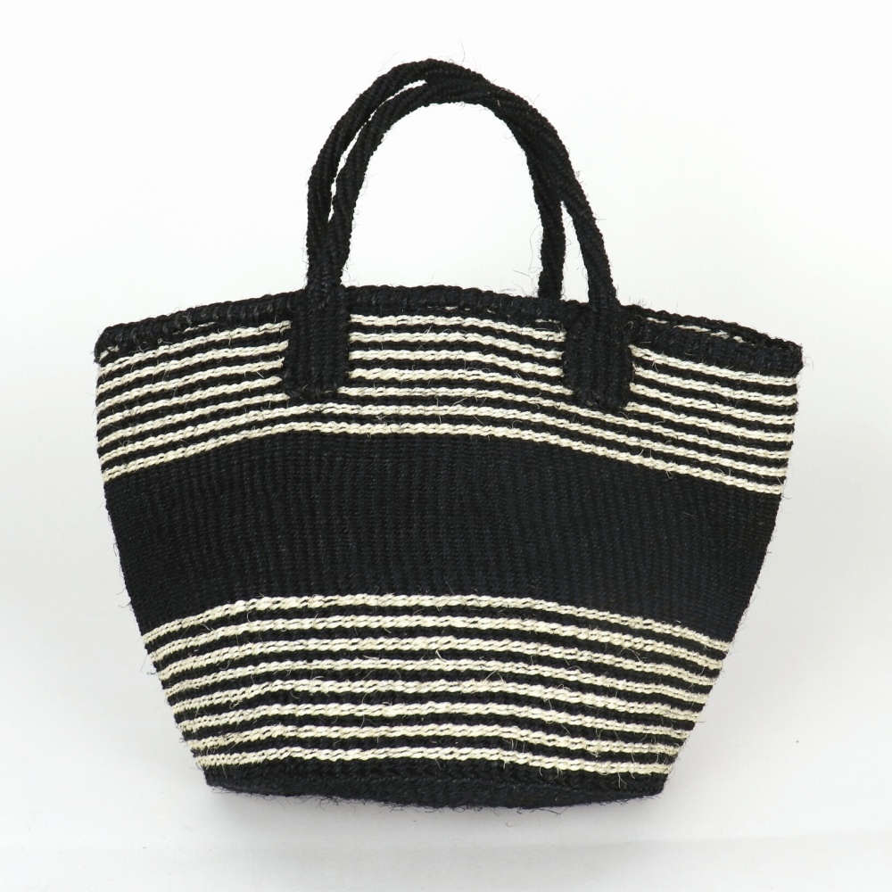 サイザルバッグ9インチ 細ボーダー 黒x生成