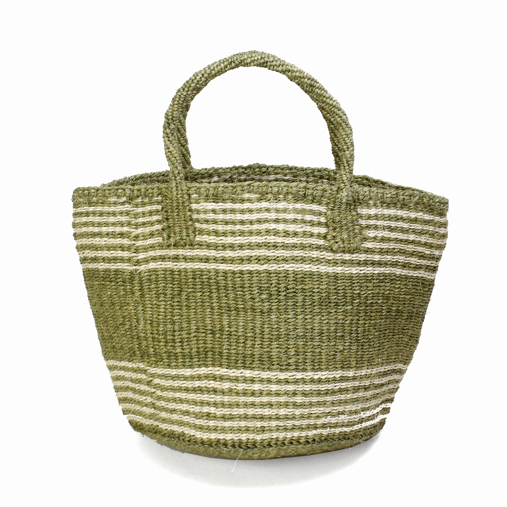 サイザルバッグ9インチ 細ボーダー オリーブx生成