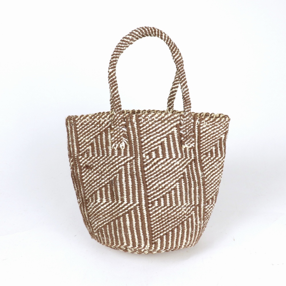 オーガニックコットンサイザルバッグ共手8x9 フラッグ ブラウン