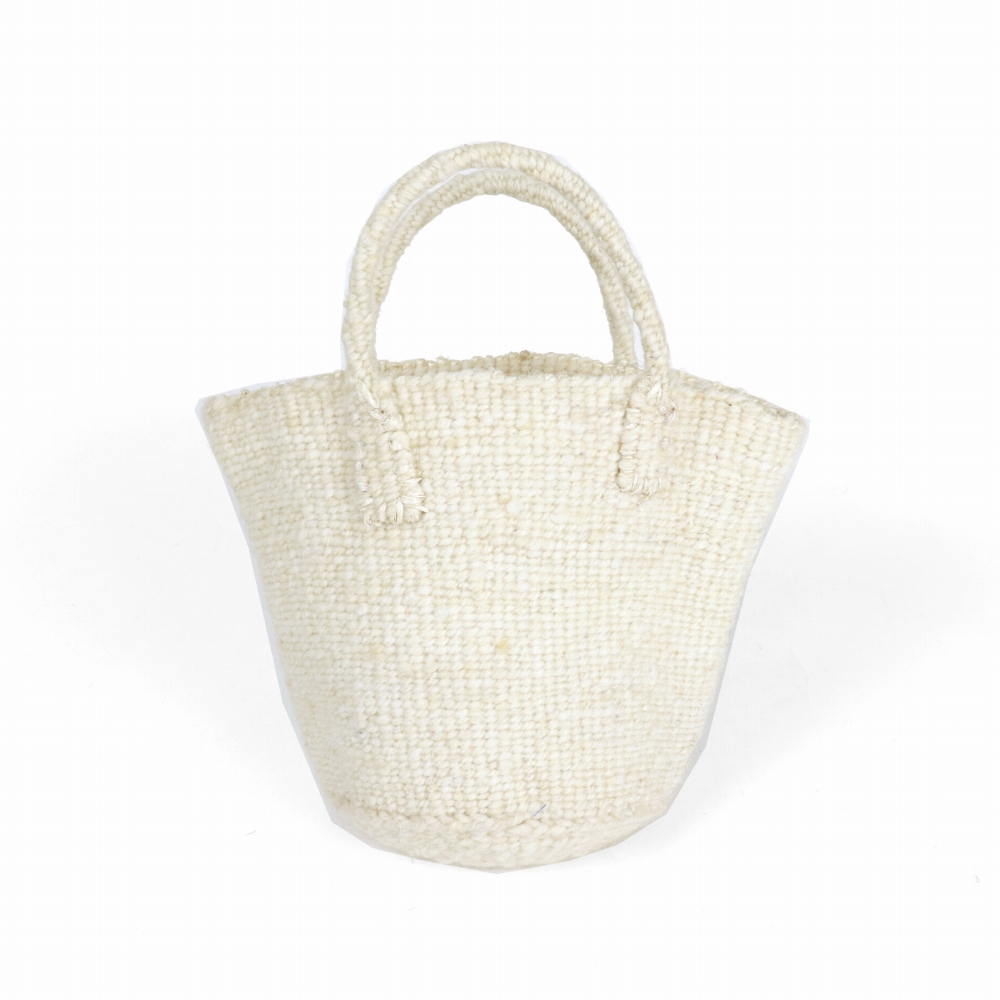 羊毛サイザルバッグ共手 ミニ 無地 生成