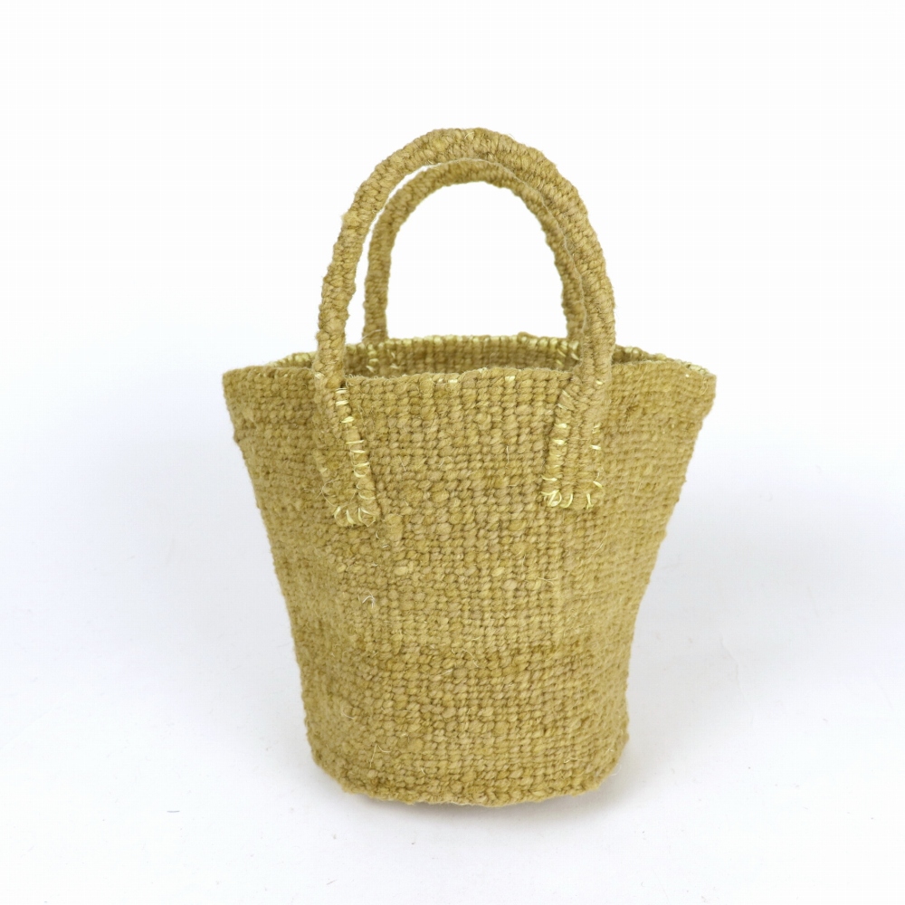 羊毛サイザルバッグ共手 ミニ 無地 オリーブグリーン