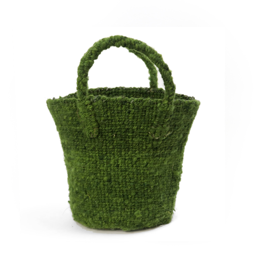 羊毛サイザルバッグ共手 ミニ 無地 ダークグリーン