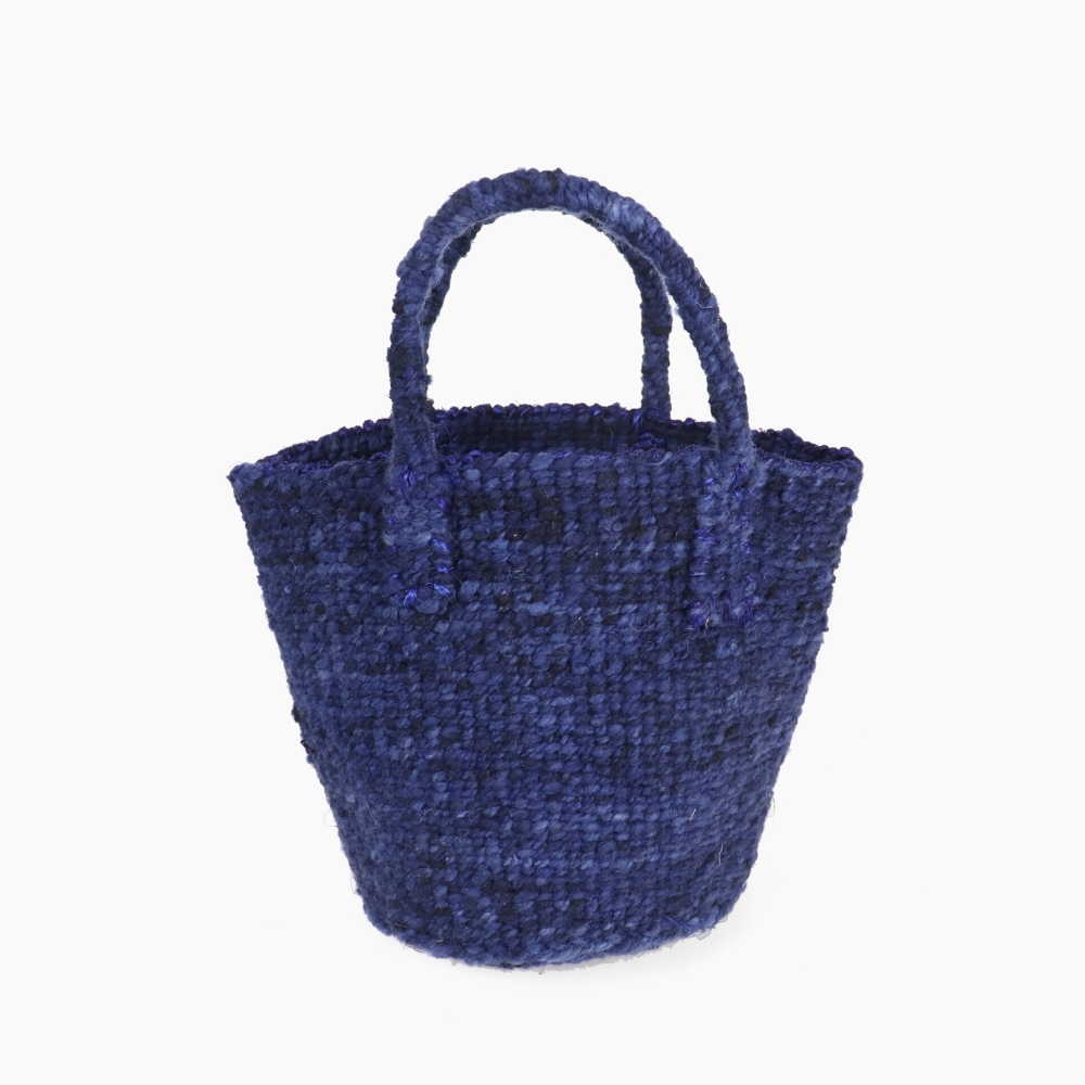 羊毛サイザルバッグ共手 ミニ 無地 濃紺